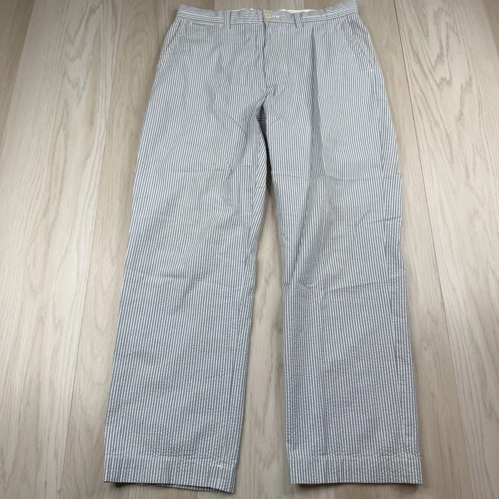 VTG Polo Ralph Lauren Seersucker Pants Mens 34x30 Blue White 100% Cotton